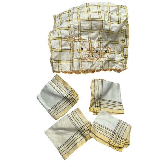 Napkins towel Vintage Linen embroidered tea towel yellow orange 4 set - Picture 1 of 5